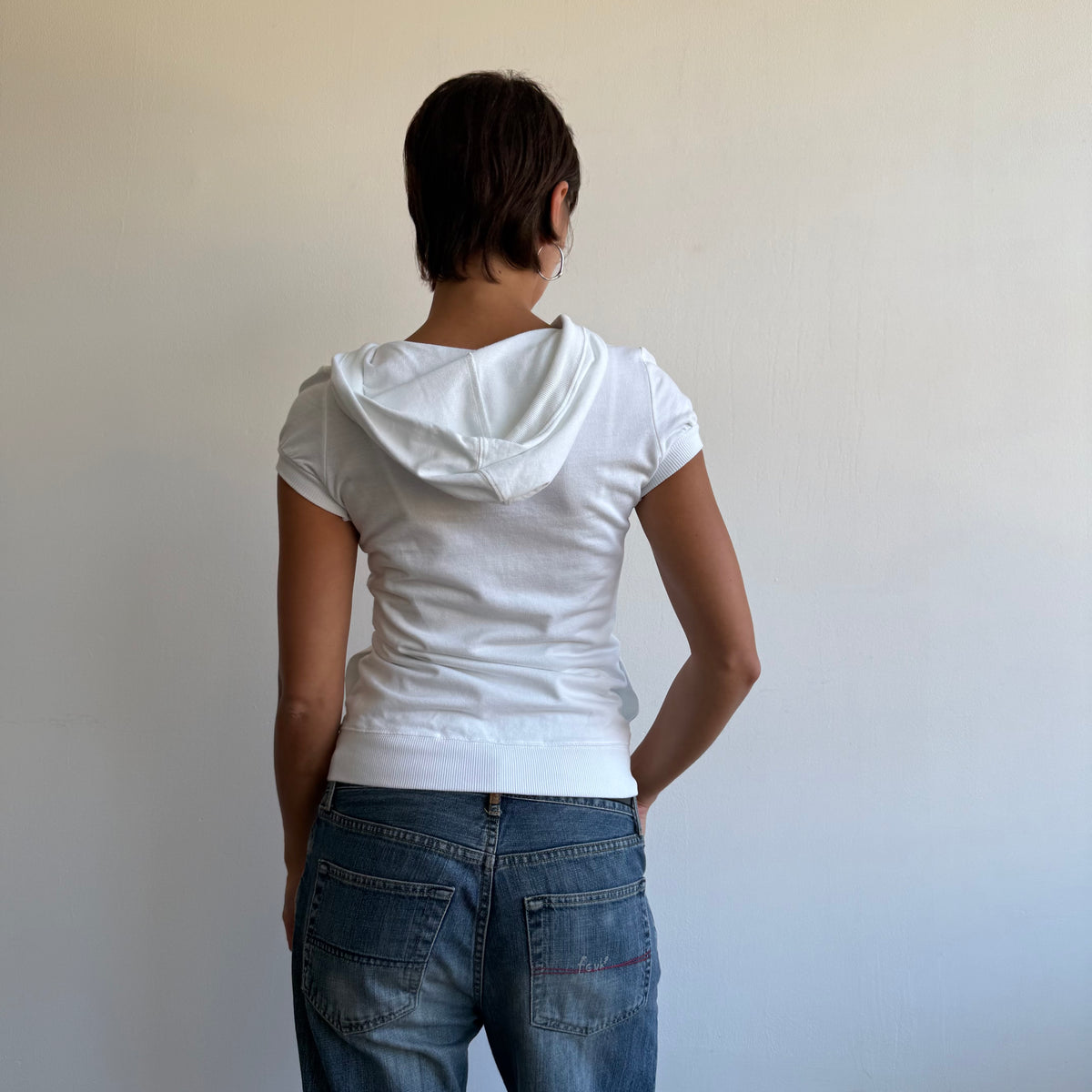 White short sleeve button hoodie - Size S