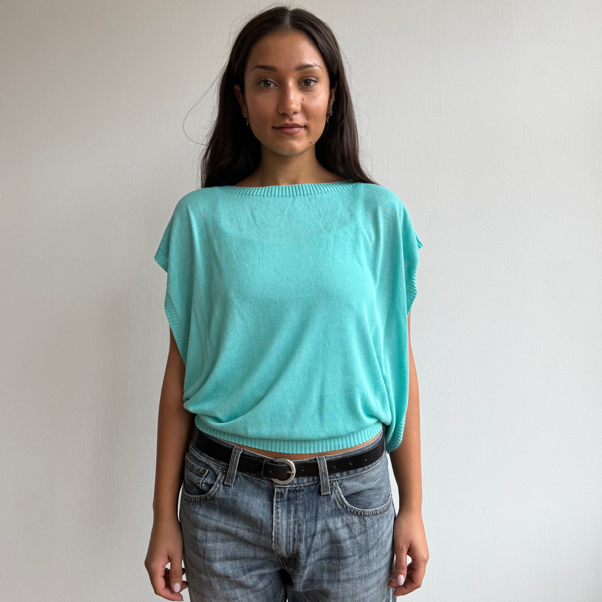 Turquoise short sleeve slouchy knit - Size M