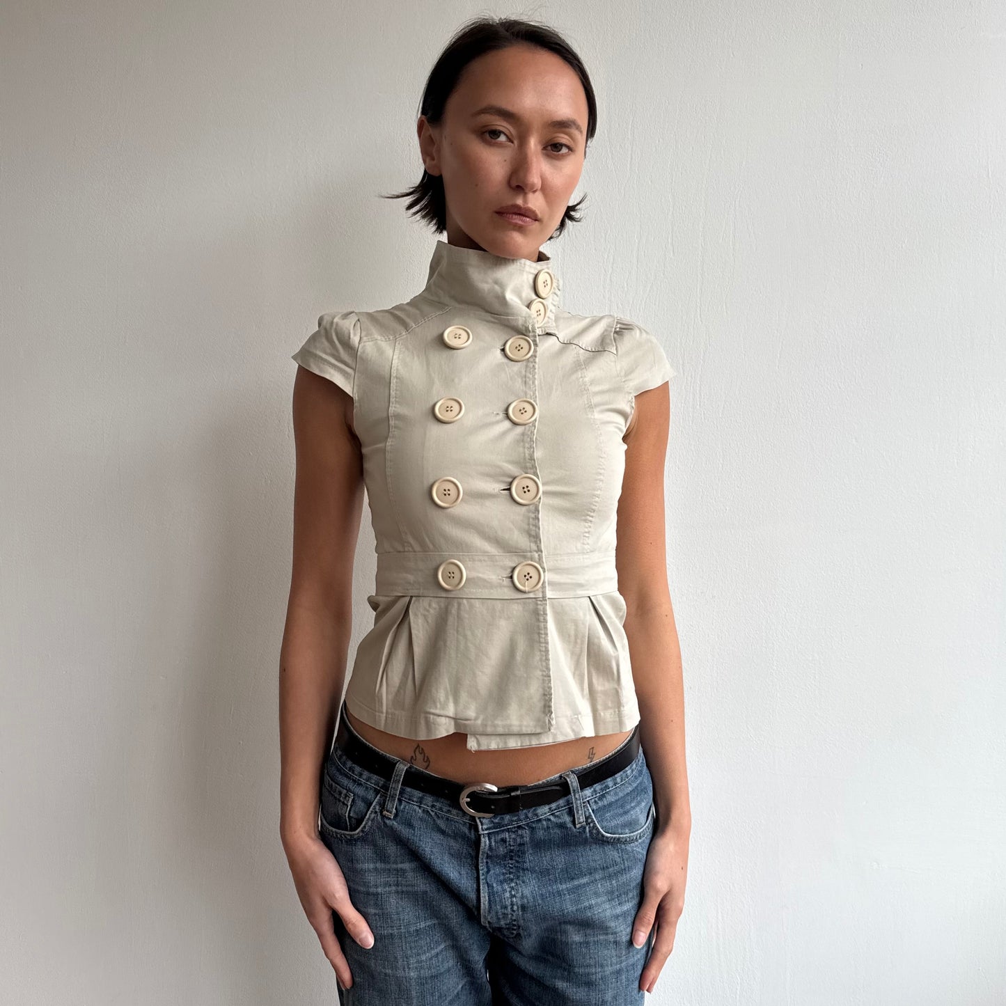 Beige short sleeve peacoat - Size S