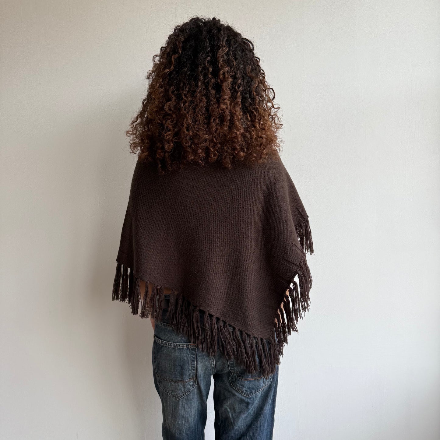 Brown tassel button poncho - One Size