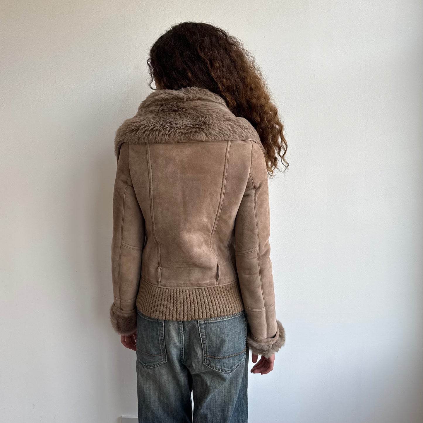 Tan fur suede peacoat - Size S/M
