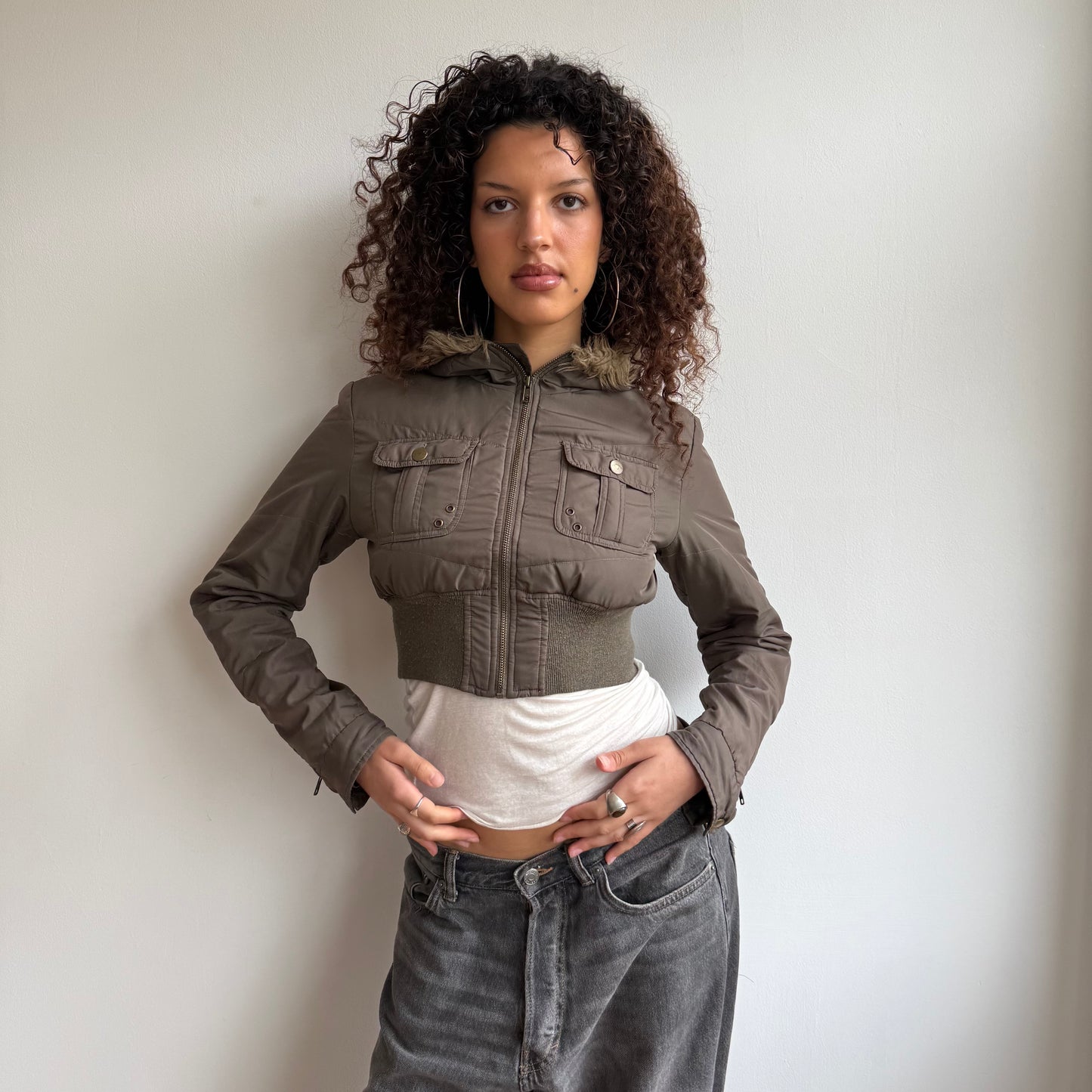 Cropped khaki puffer - Size S