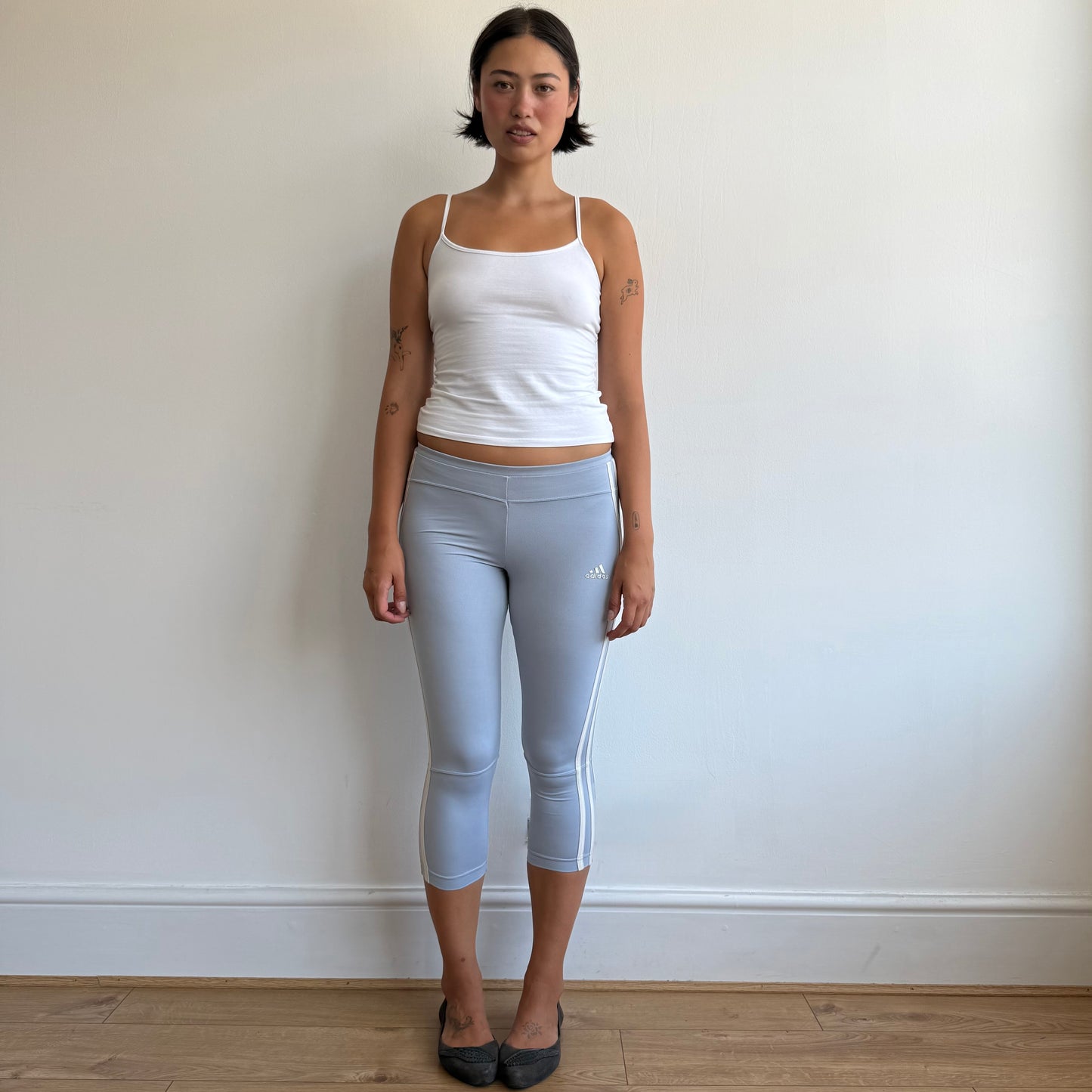 Blue Adidas 3-stripe capris - Size S