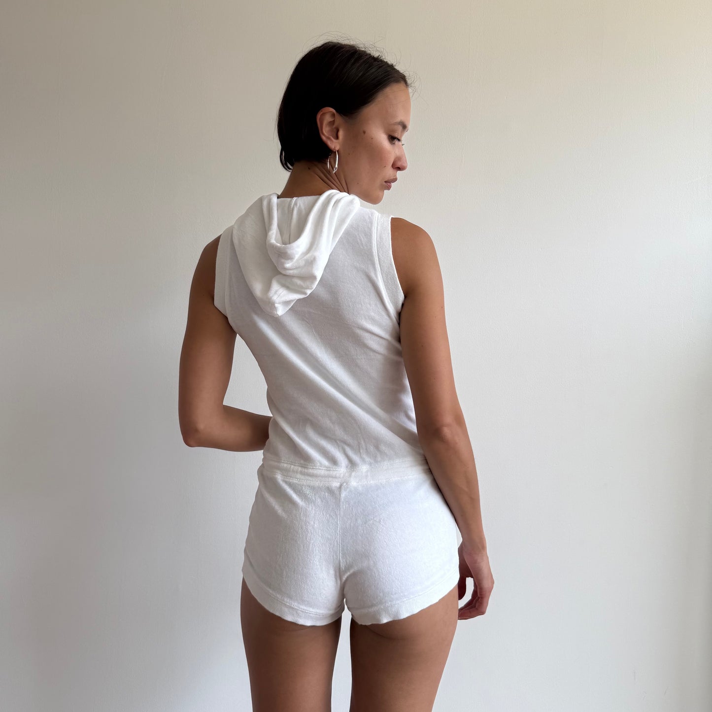 White towelling hooded romper - Size S