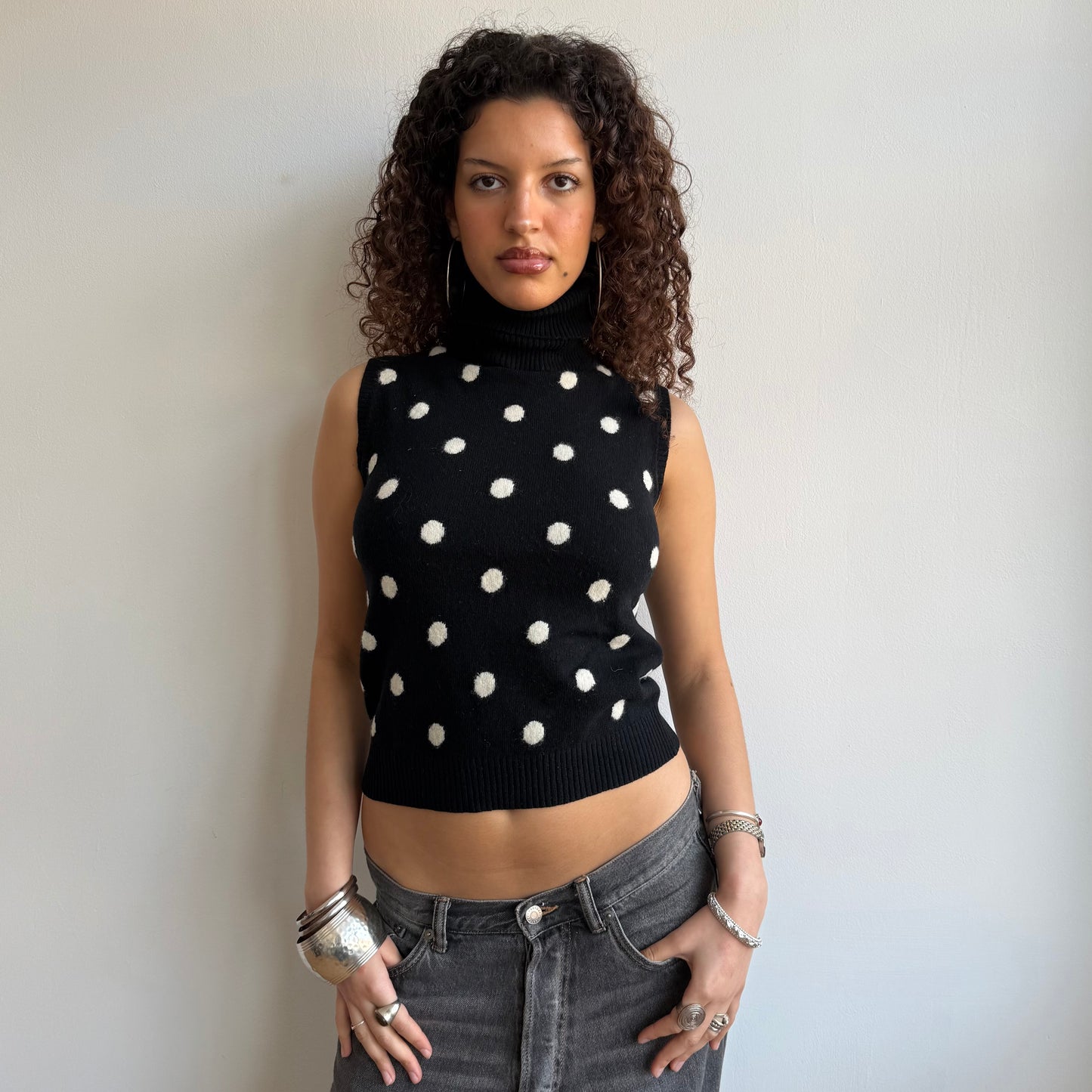Black polka dot roll neck - Size S