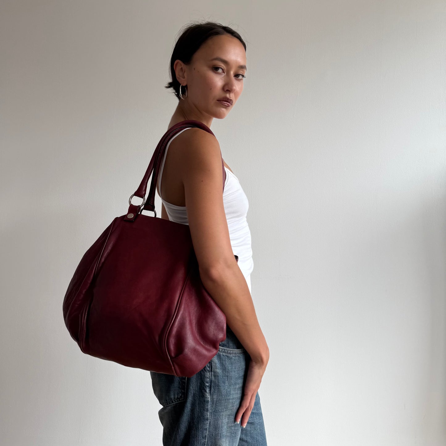 Burgundy leather handbag - One Size