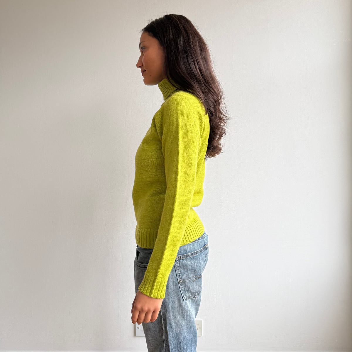 Green chunky knit roll neck - Size M