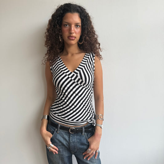 Black + white ballet wrap top - Size S/M