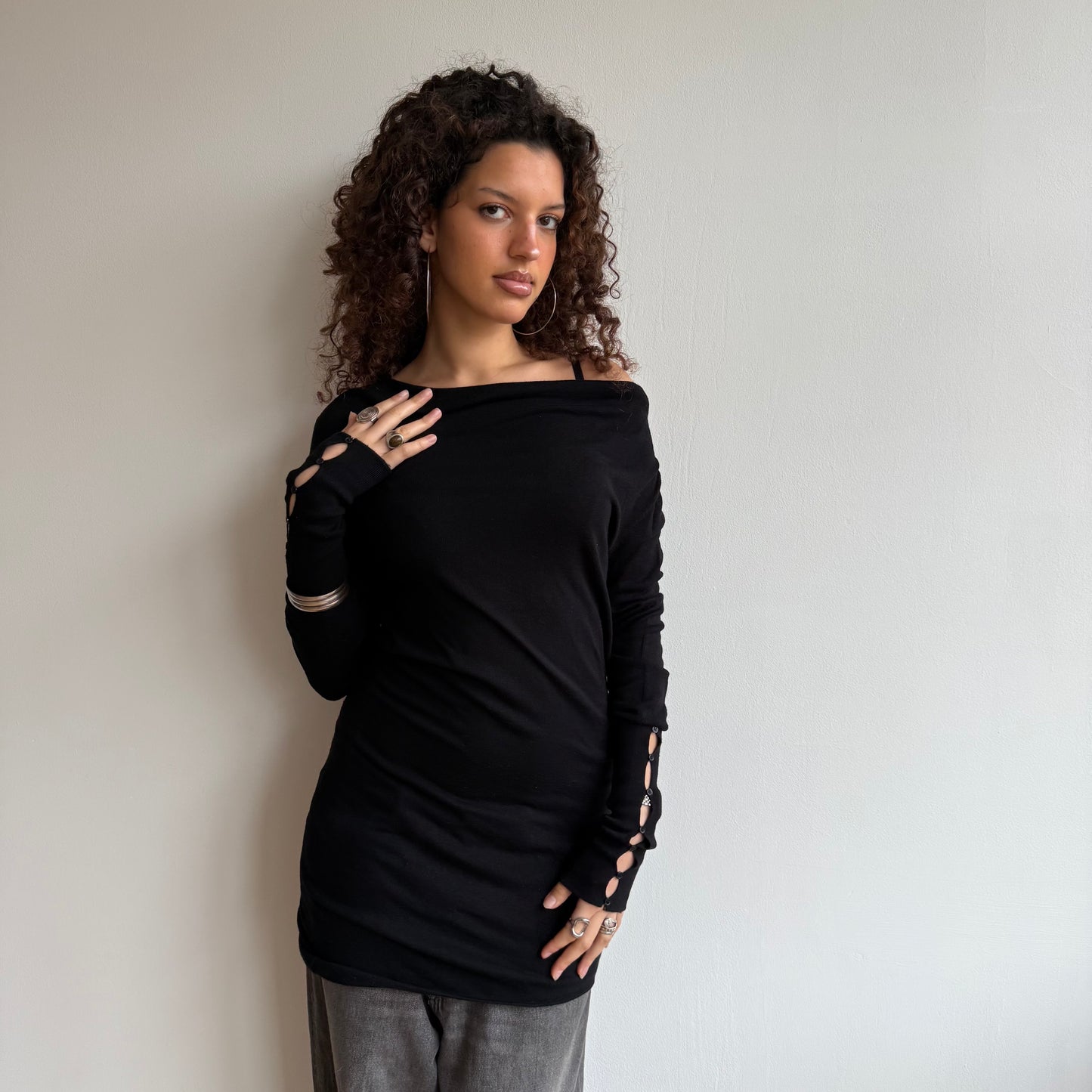 Black slouchy button knit jumper - Size S
