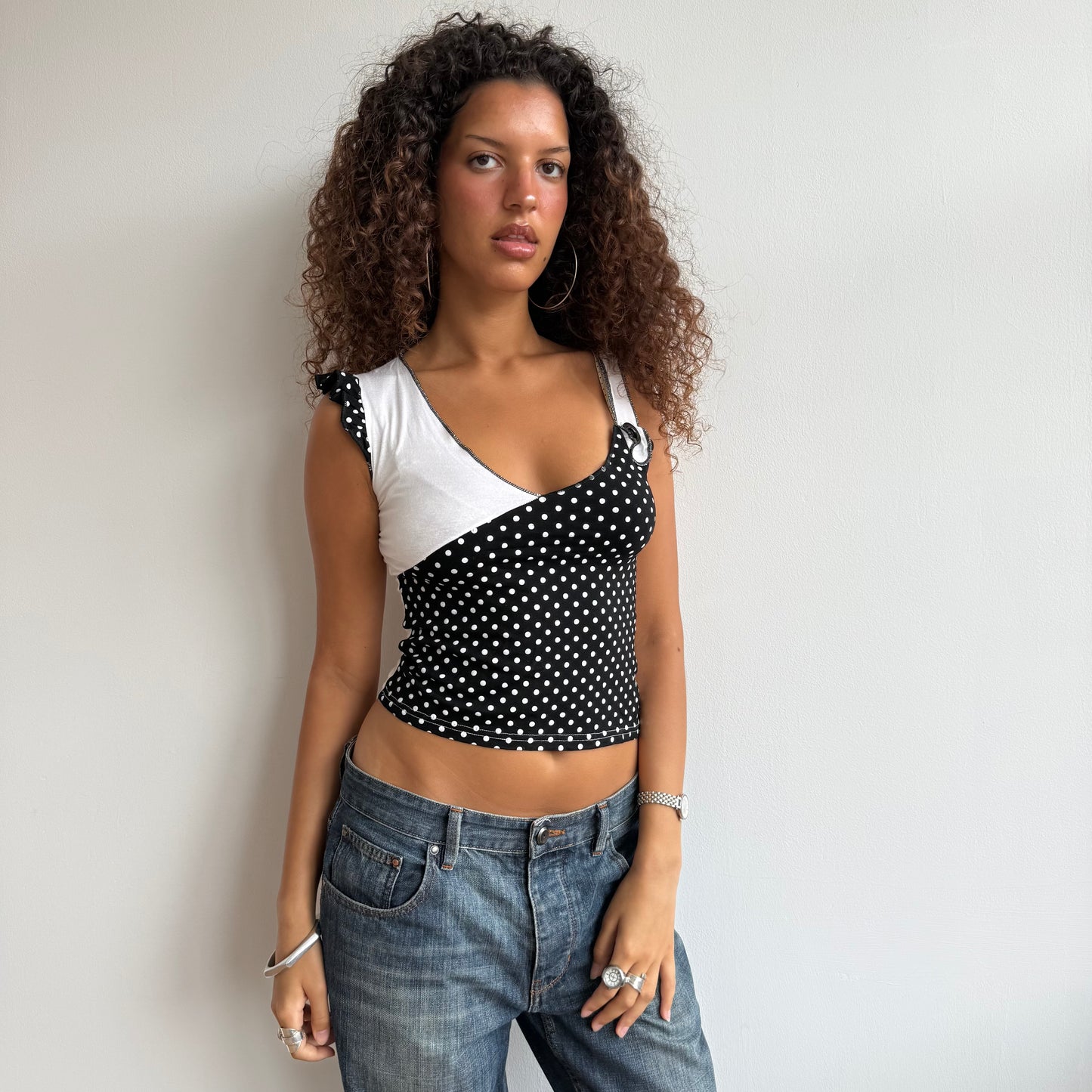 White polka dot wrap top - Size S