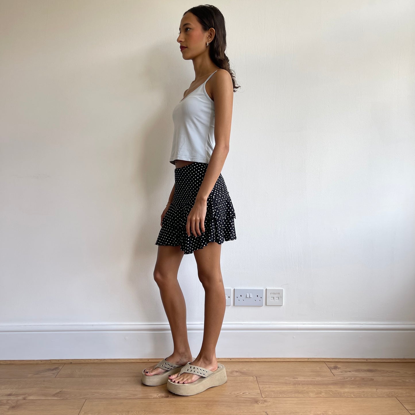 Black polka dot rara skirt - Size S
