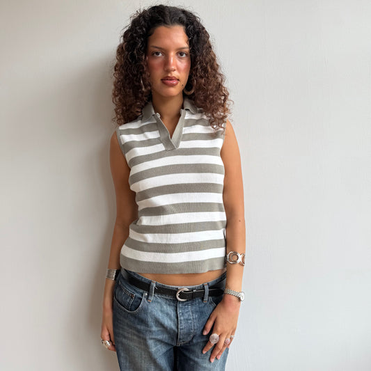 Khaki sleeveless polo knit - Size M