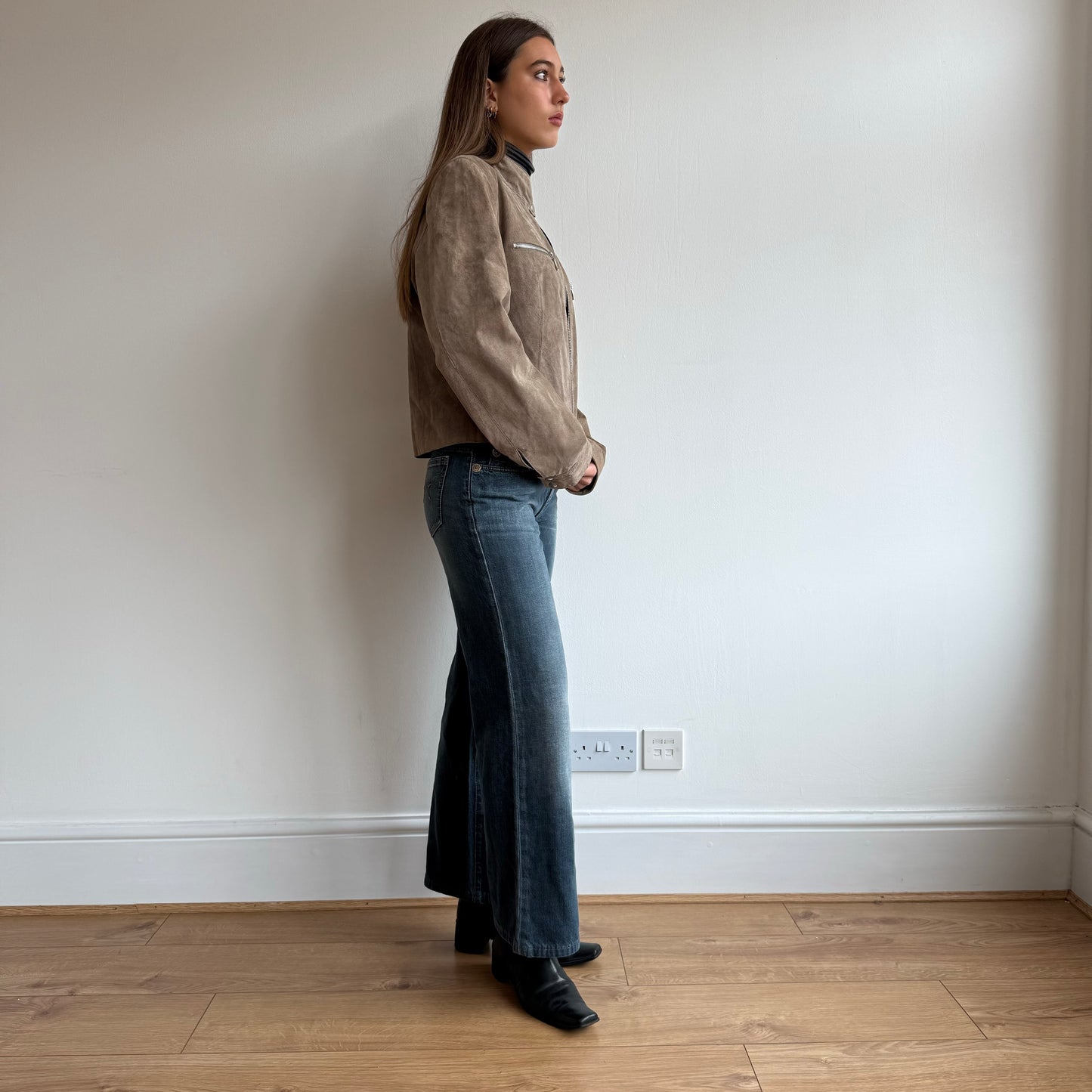 Tan suede moto jacket - Size M