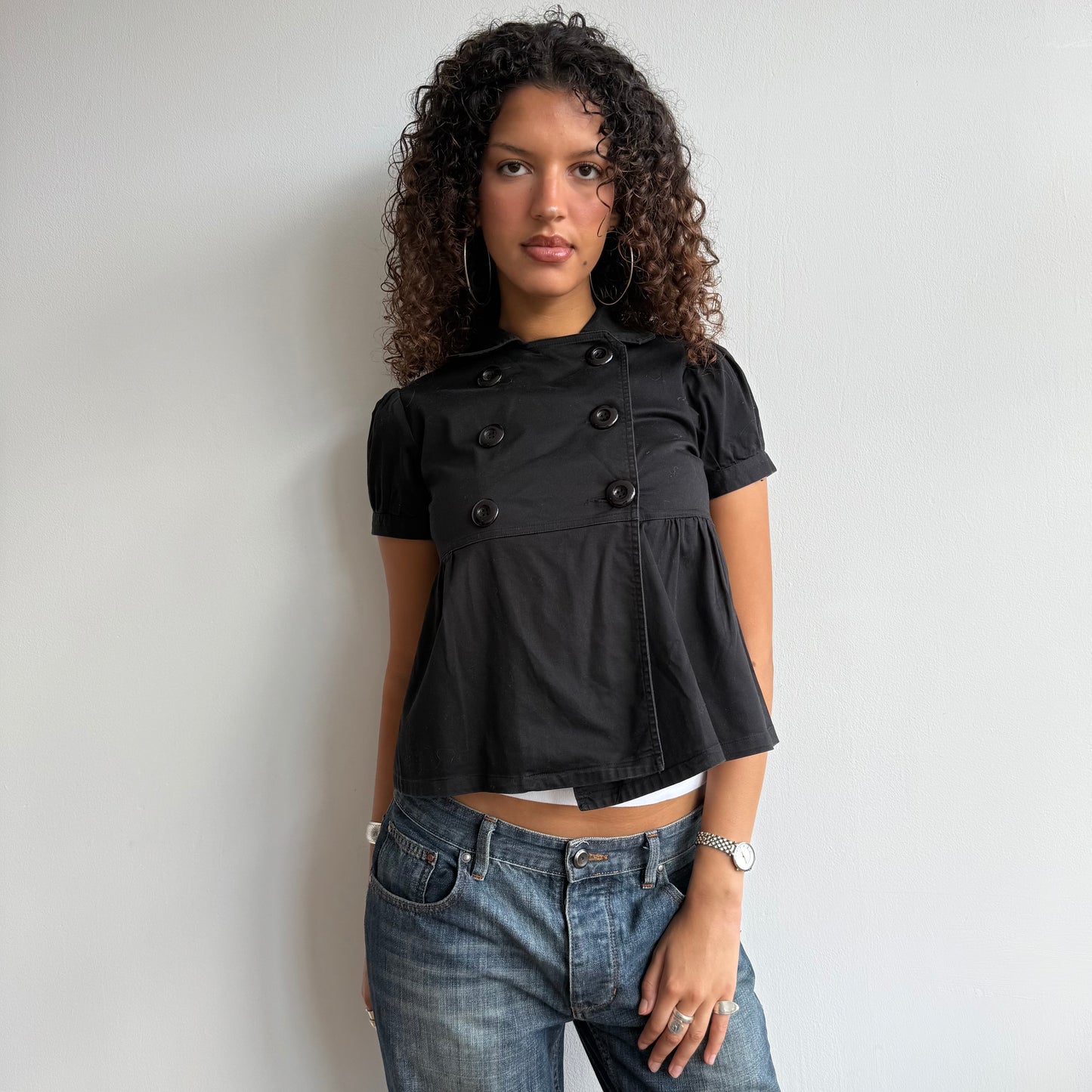 Black double breasted short sleeve peacoat - Size S