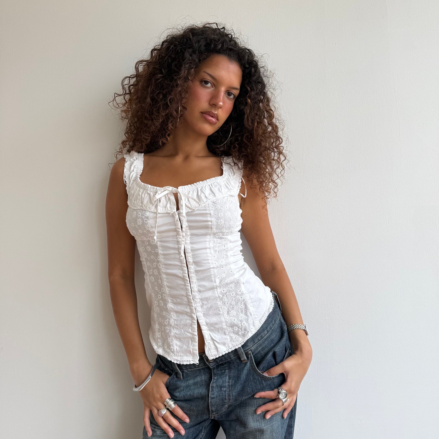 White GUESS milkmaid top - Size S/M