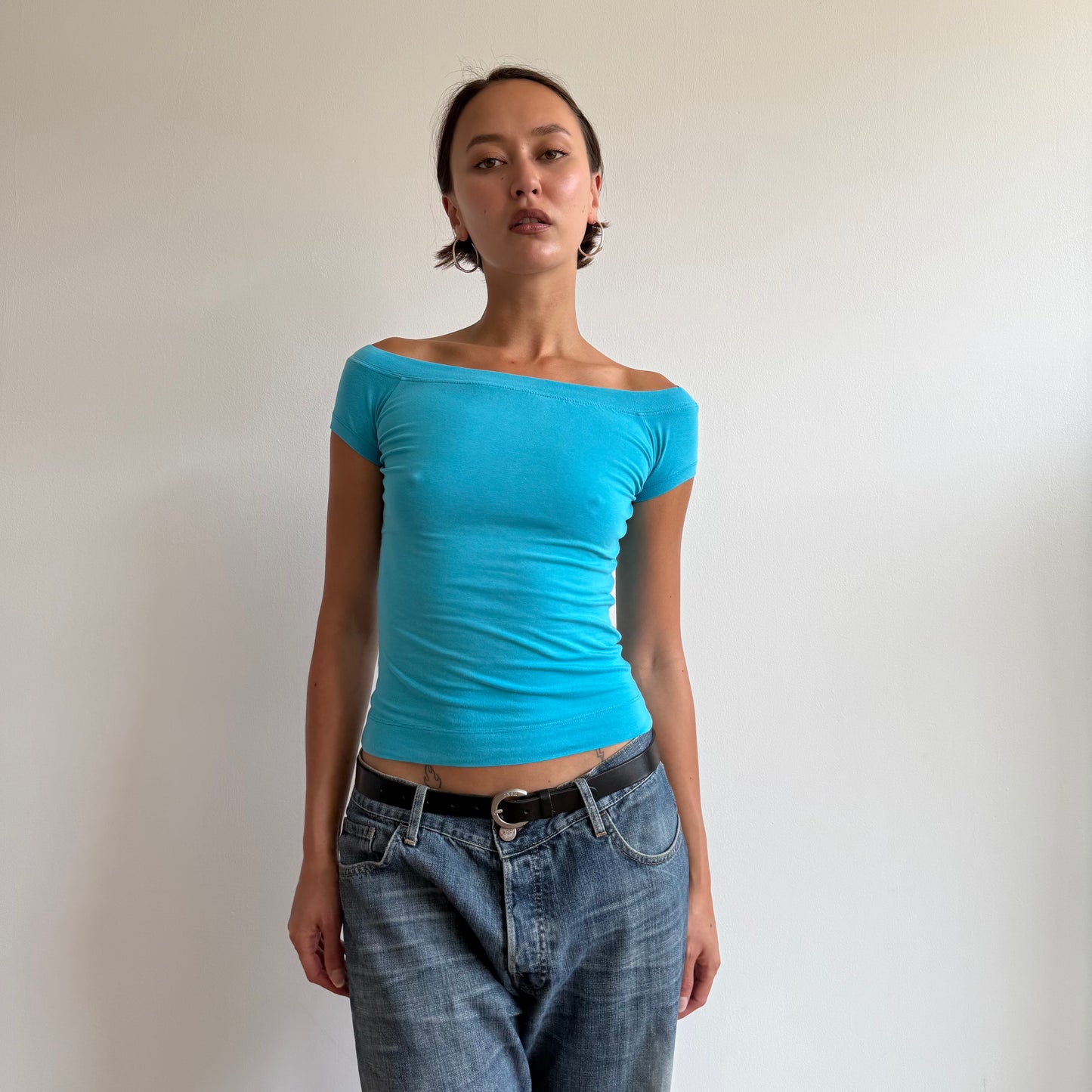 Blue bardot top - Size S