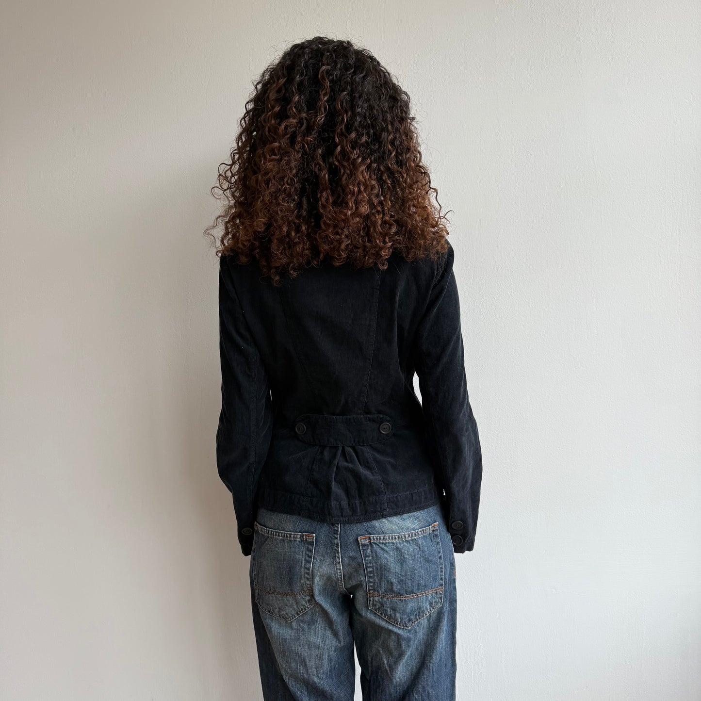 Black velours military peacoat - Size L