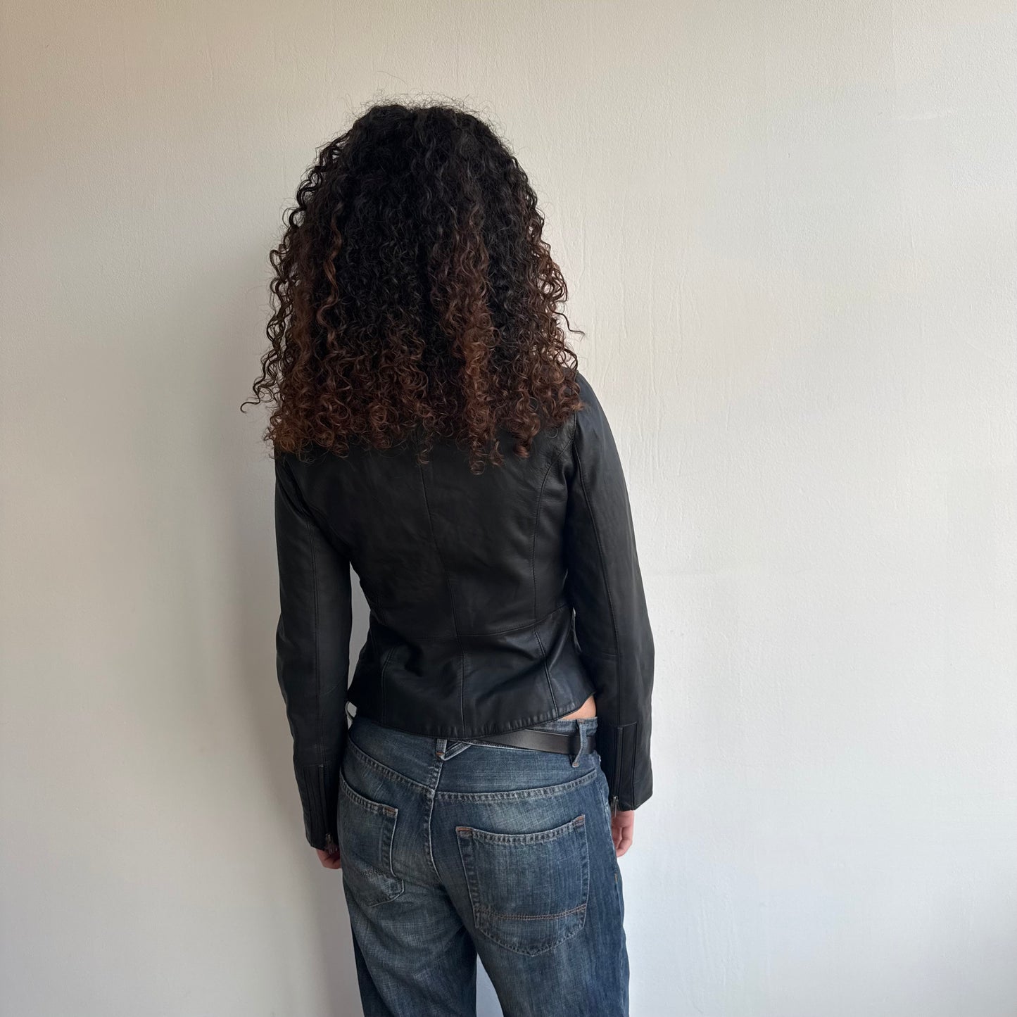 Black leather asymmetric peacoat - Size S/M