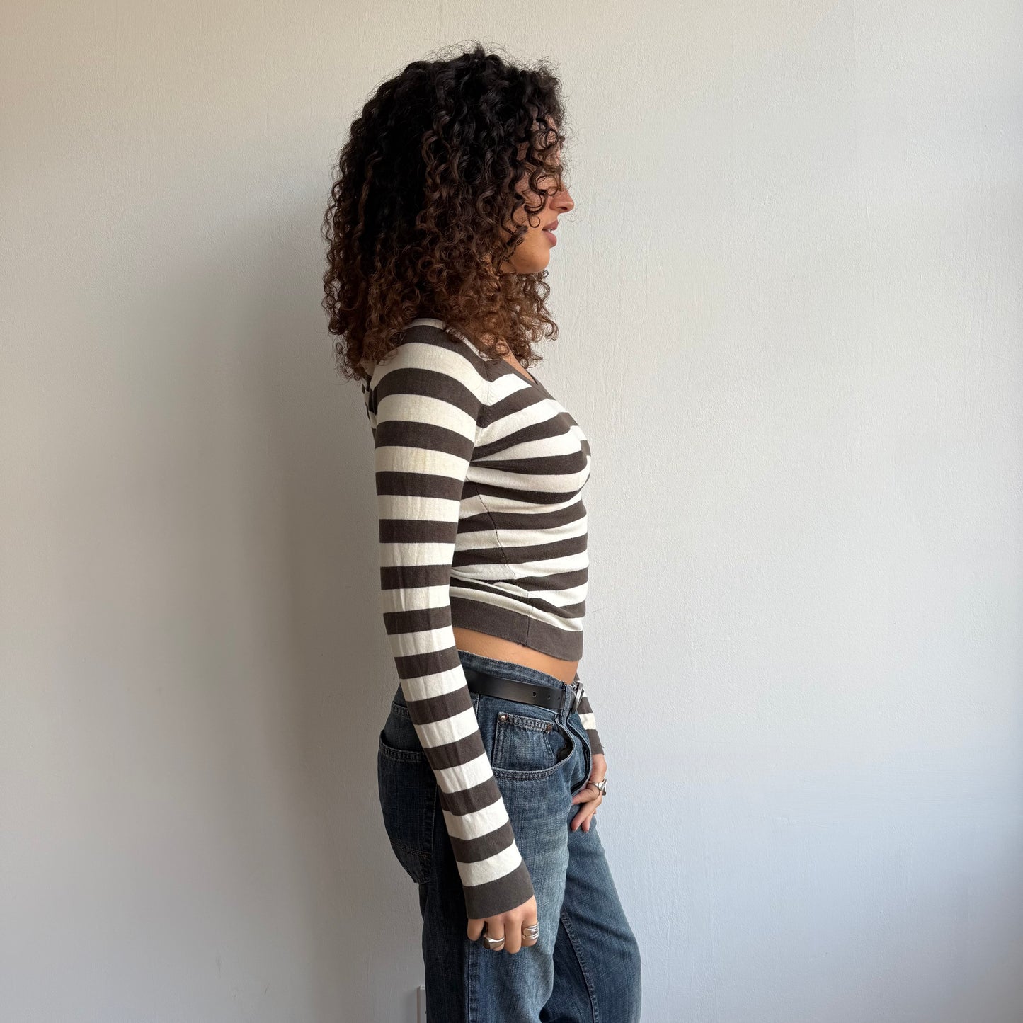 Brown striped hooded knit - Size XS + S