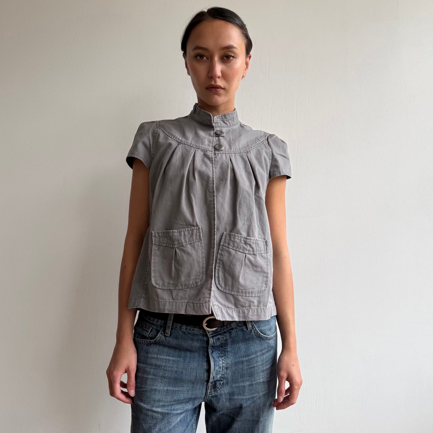 Grey short sleeve peacoat - Size M