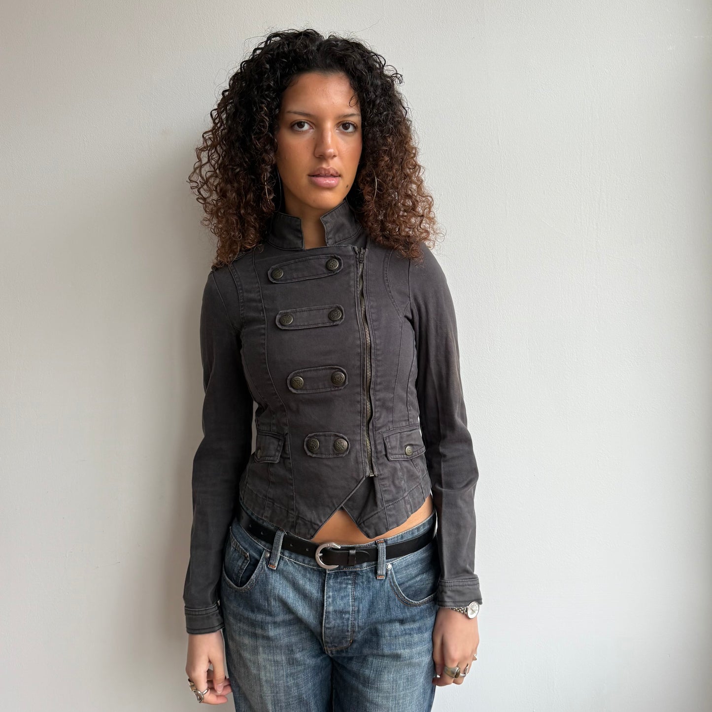 Charcoal zip military jacket - Size S