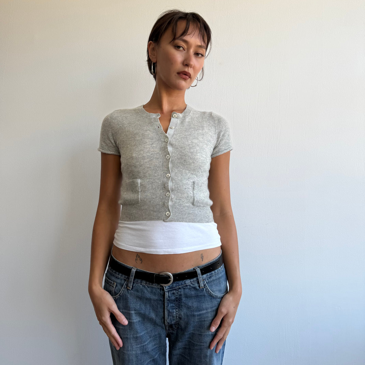 Cropped grey button cardi - Size XS