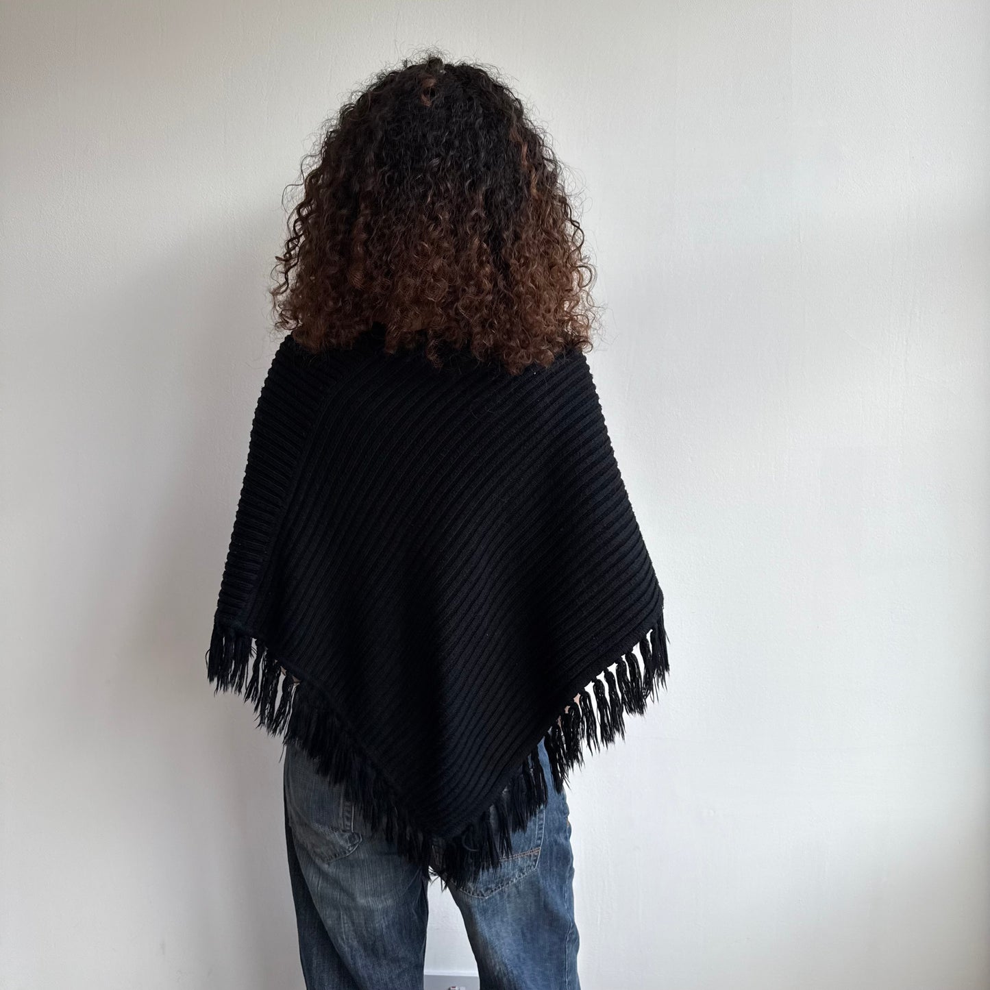 Black chunky knit poncho - One Size
