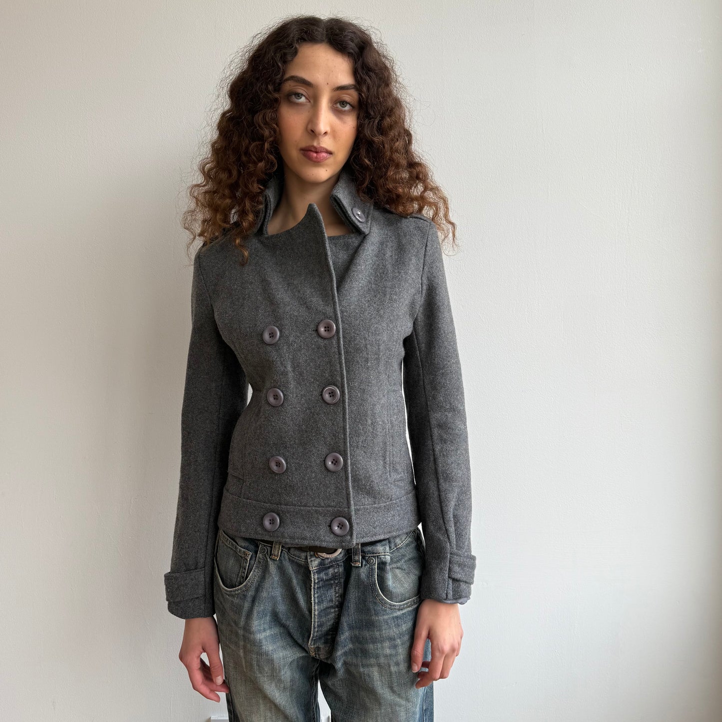 Grey double breasted wool peacoat - Size S