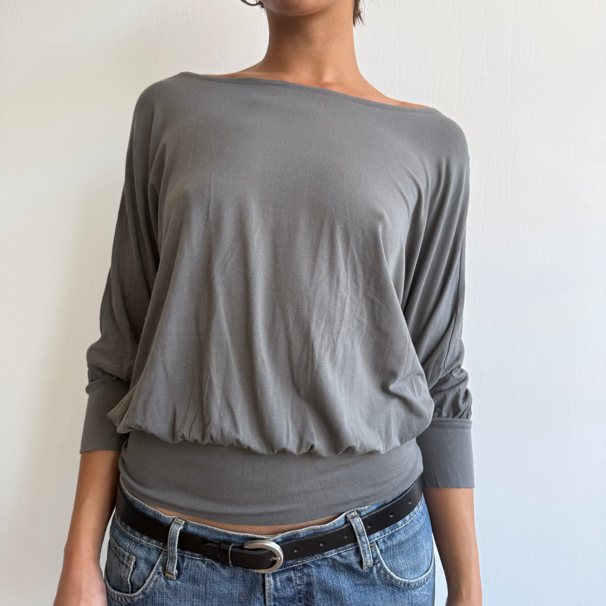 Charcoal grey batwing slouchy top - Size M