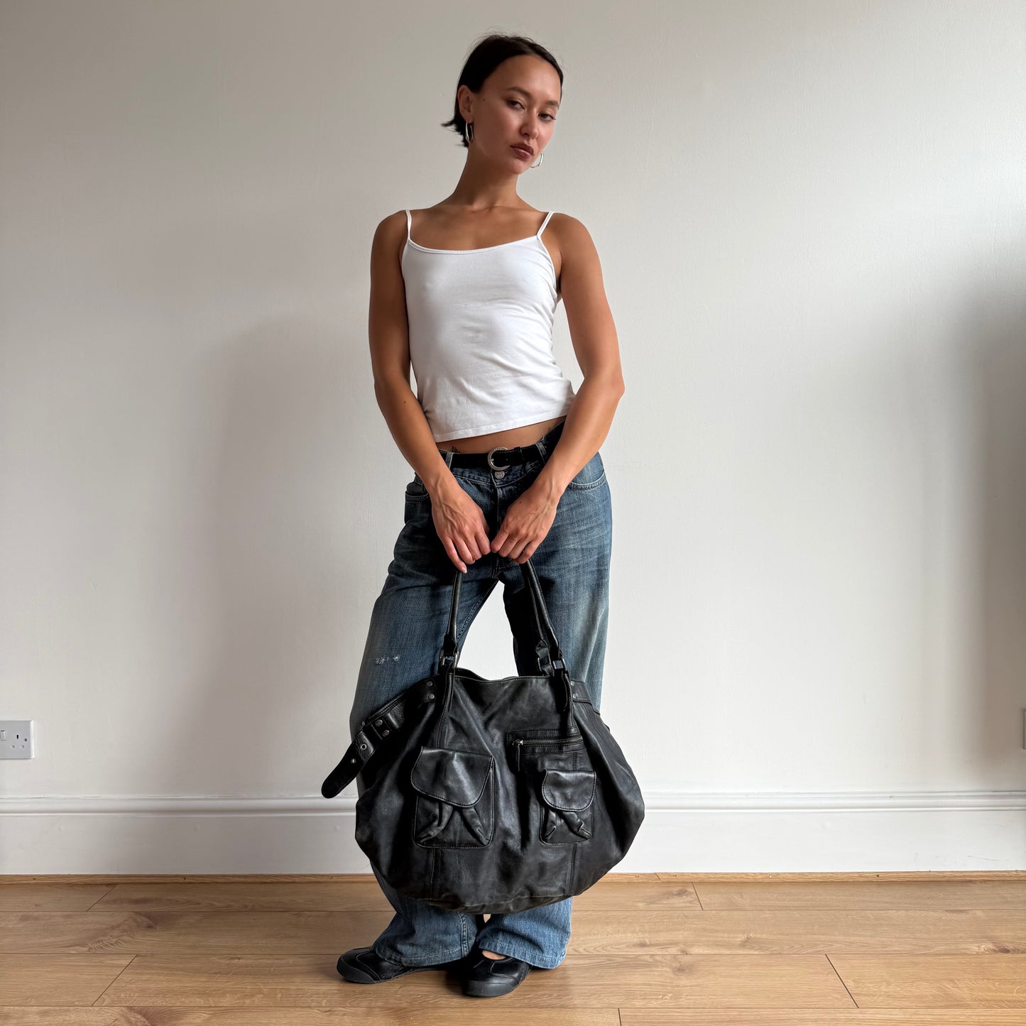 Black leather buckle bag - One Size