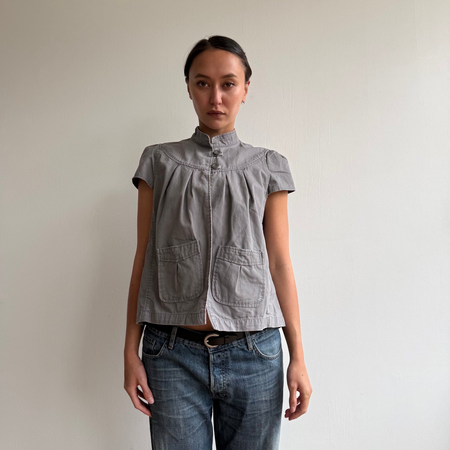 Grey short sleeve peacoat - Size M