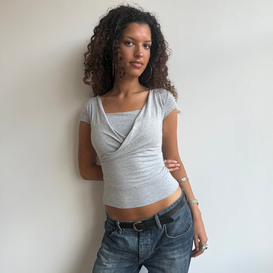 Grey wrap front top - Size S
