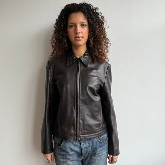 Brown leather jacket - Size M/L