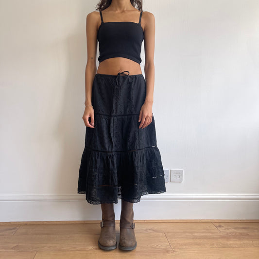 Black broderie anglaise midi skirt - Size S/M