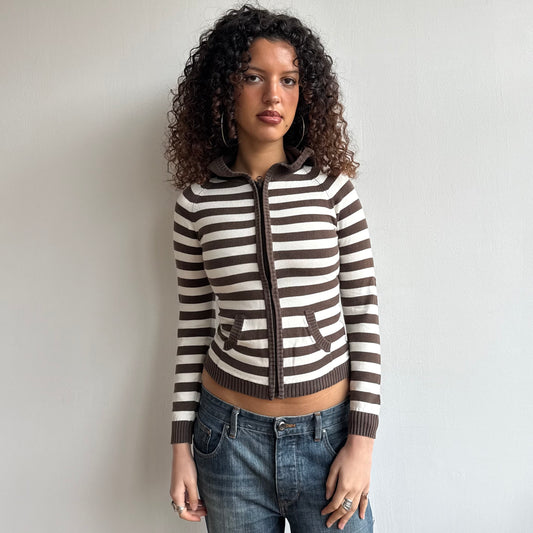 Brown and white hooded knit - Size S