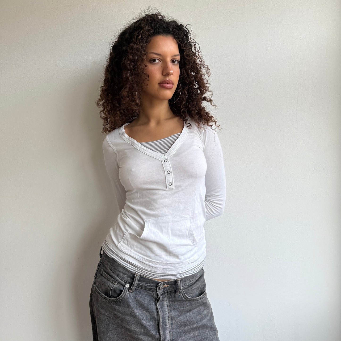 White + grey double layer top - Size S