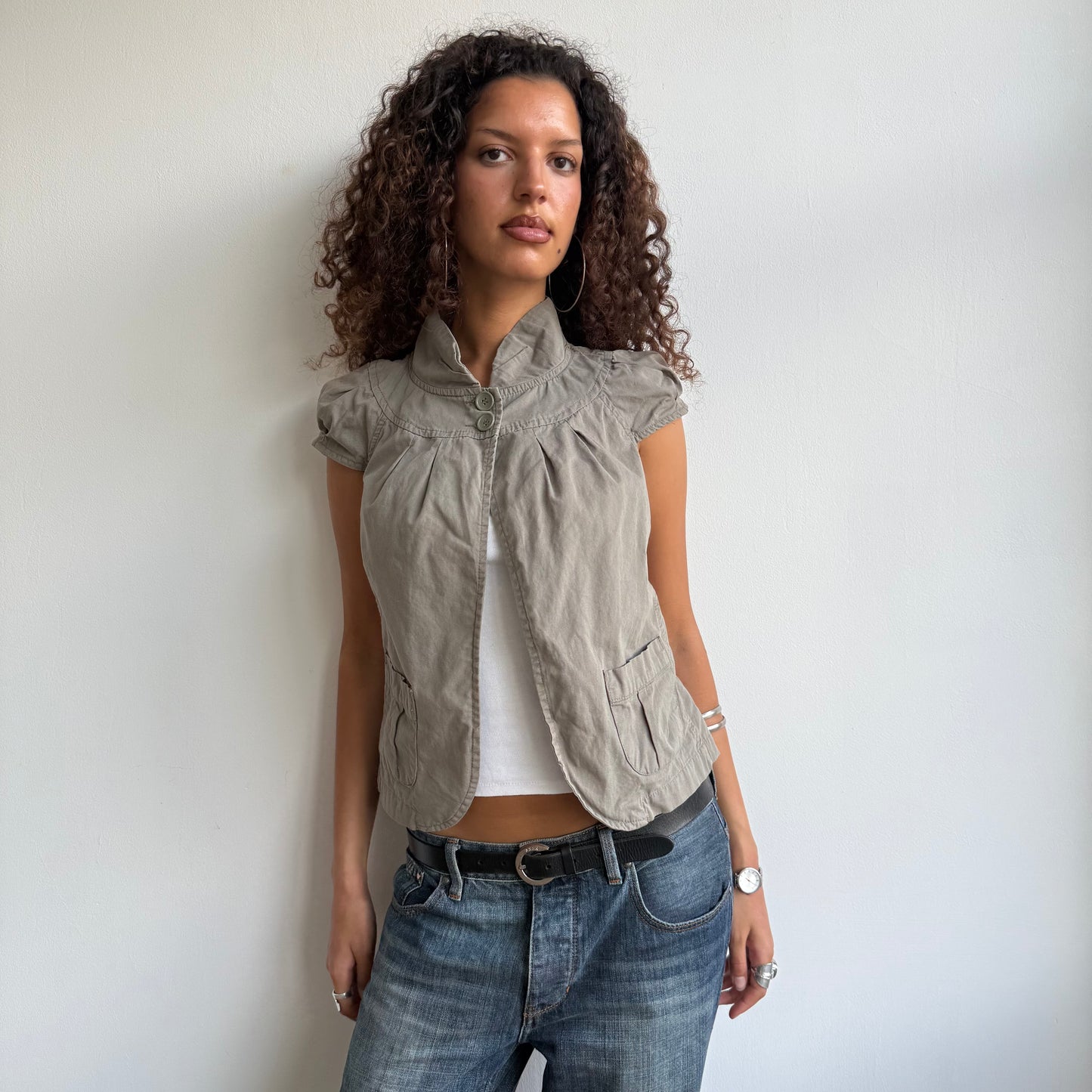 Khaki short sleeve peacoat - Size S