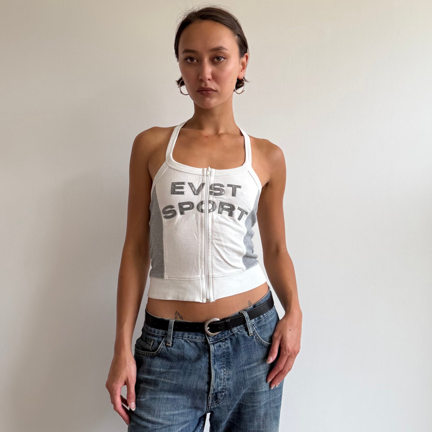 Grey + white sporty halter top - Size S
