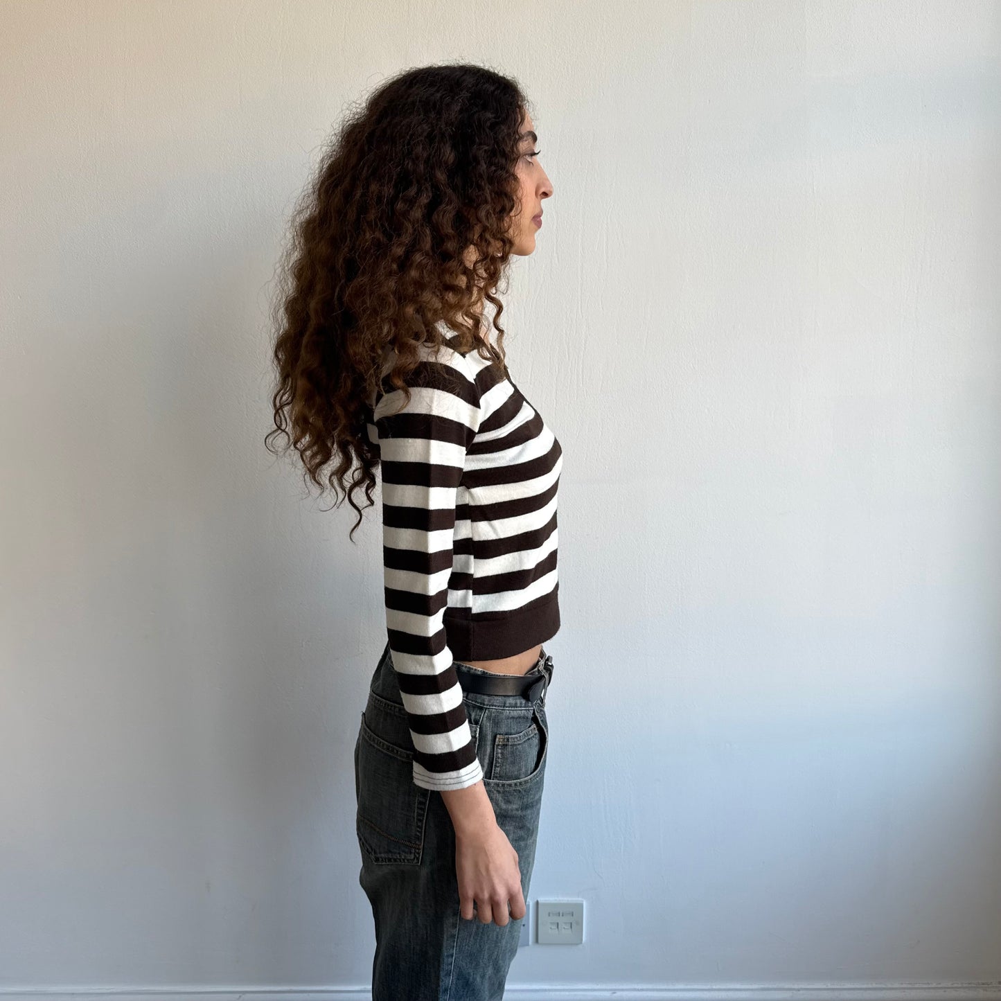 Brown + cream wrap jumper - Size S/M