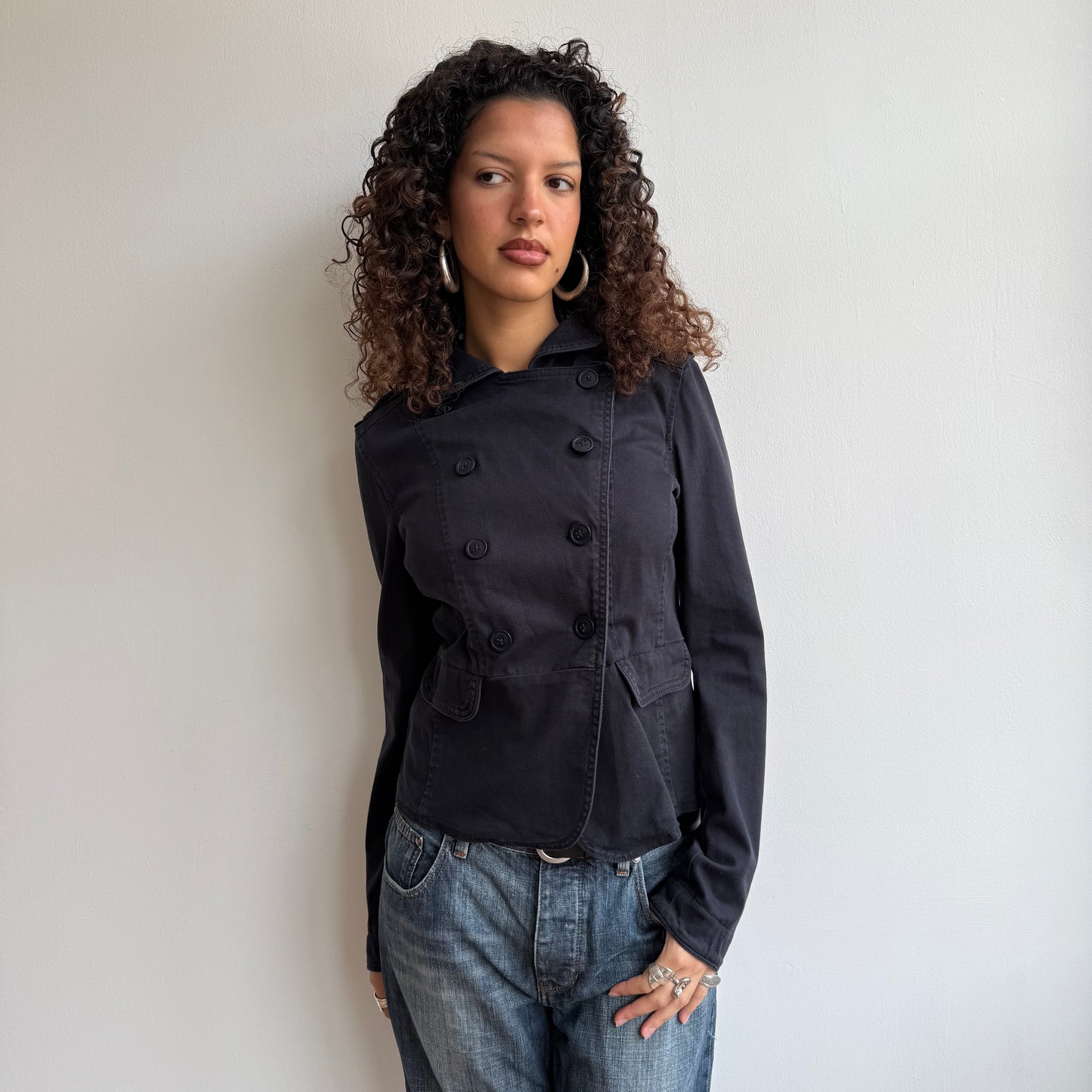 Black asymmetric button peacoat - Size S