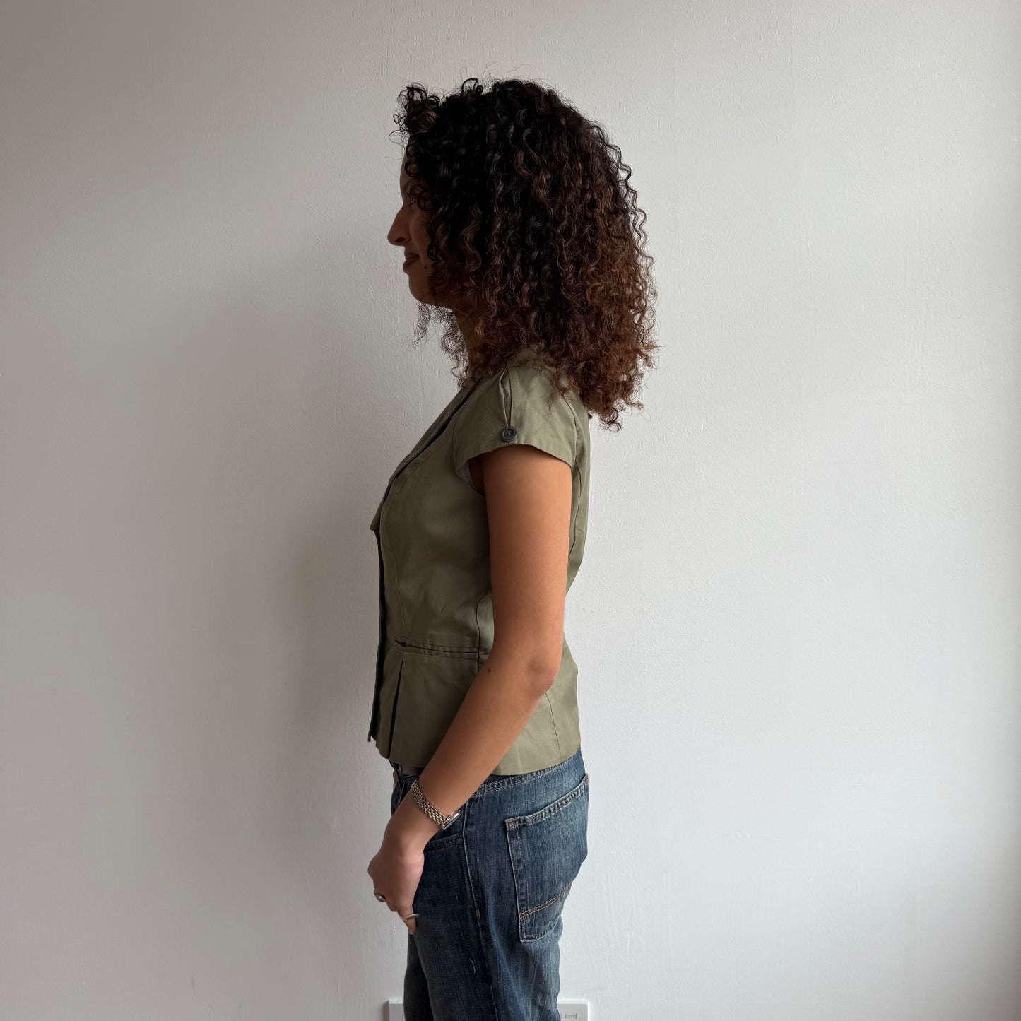 Khaki short sleeve waistcoat - Size L