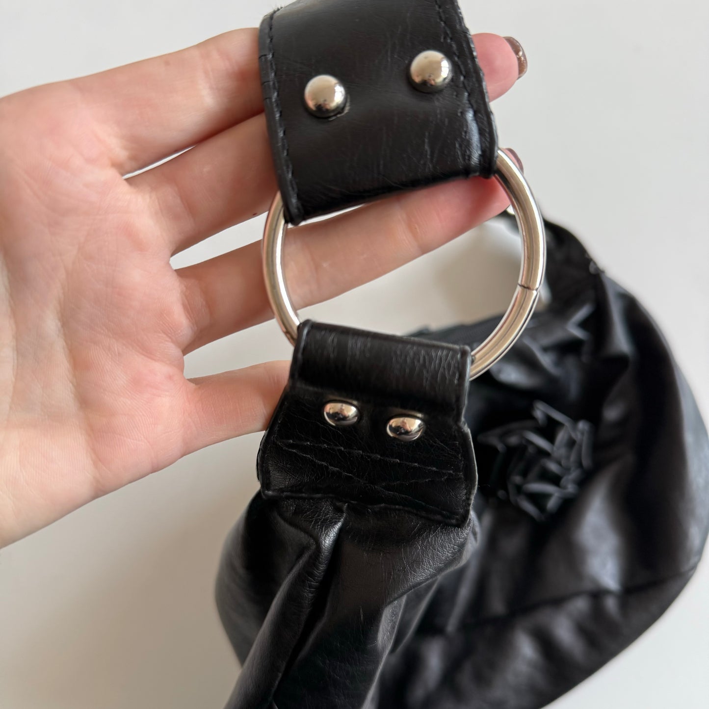 Black floral applique bag