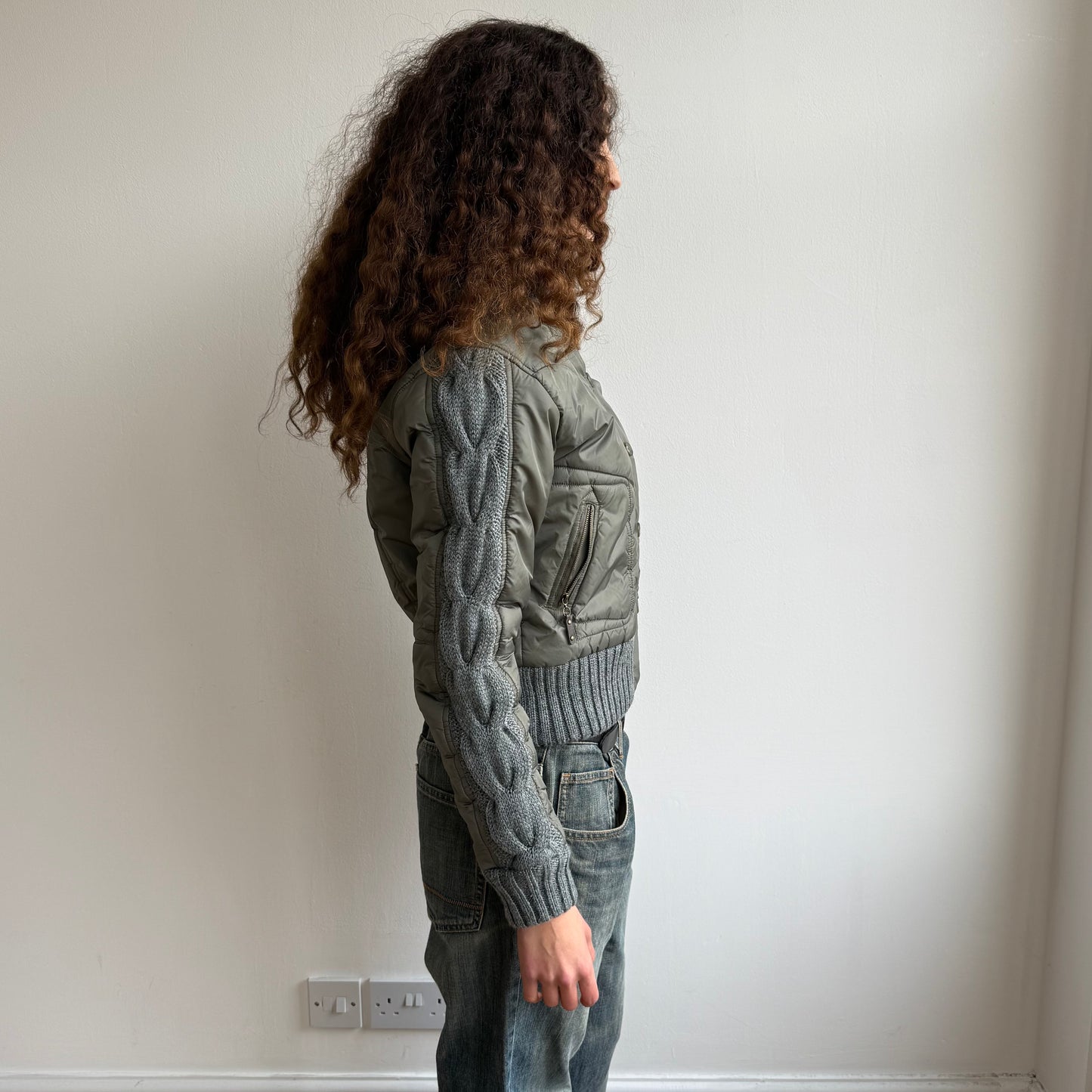 Morgan de toi khaki cable knit bomber - Size S