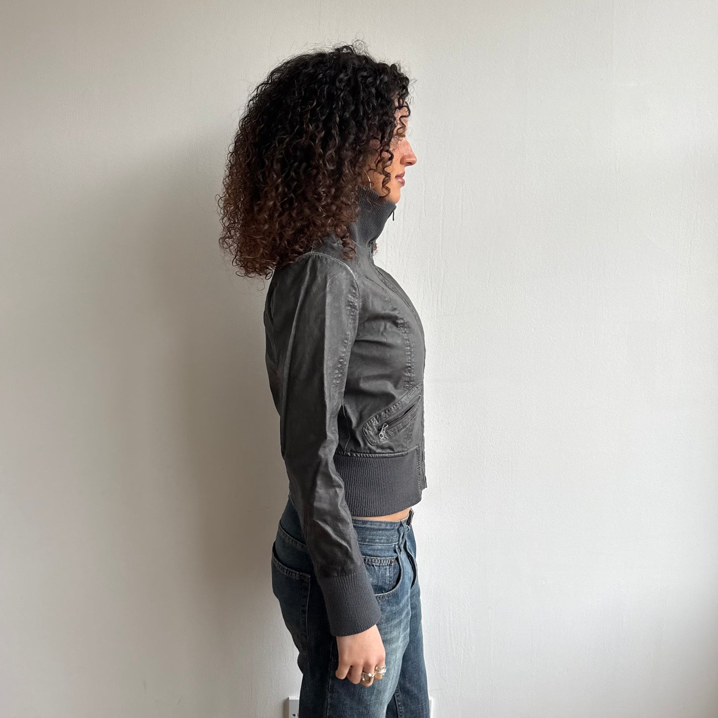 Charcoal faux leather bomber - Size S