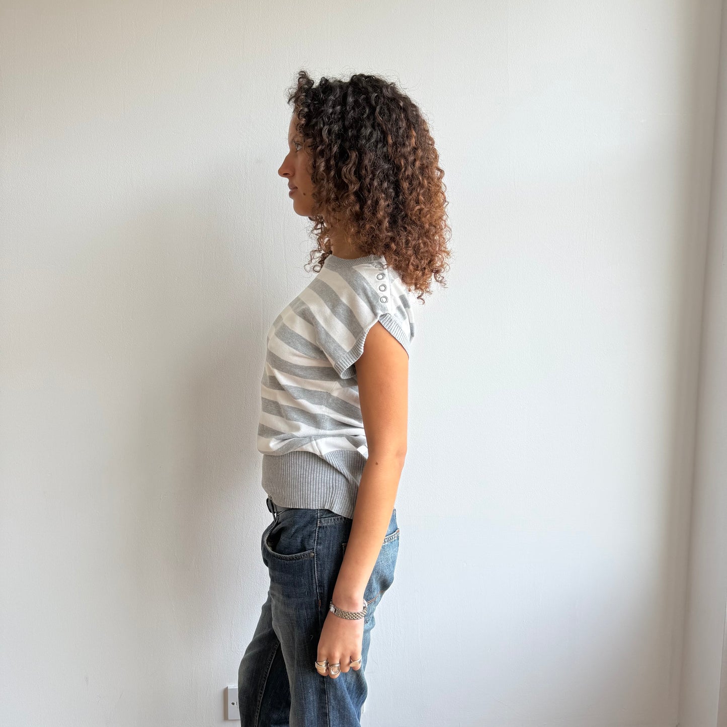 Grey + white stripe slouchy knit - Size M