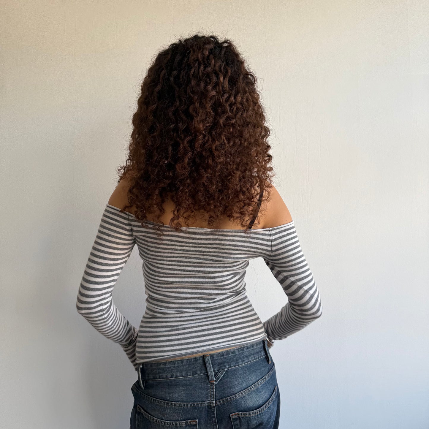 Grey stripe Bardot knit - Size XS