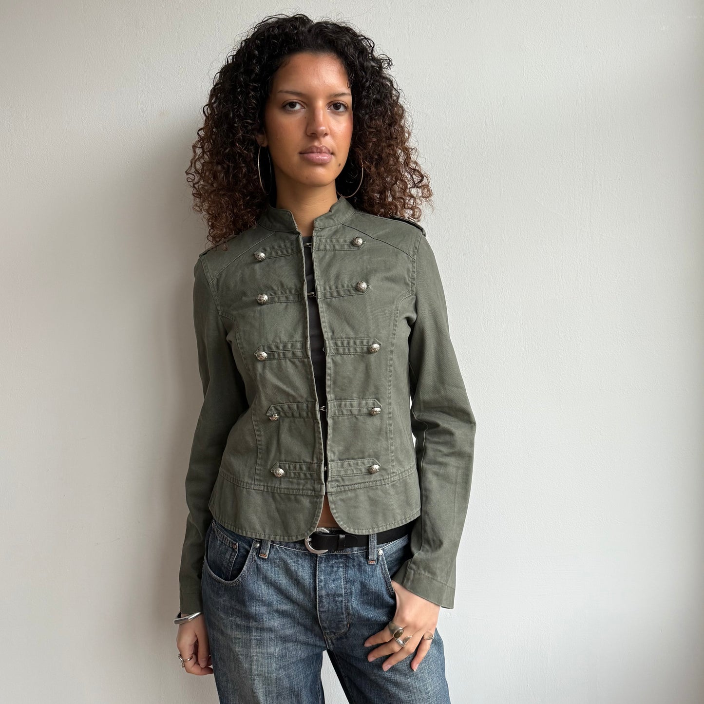 Khaki hook eye military jacket - Size M