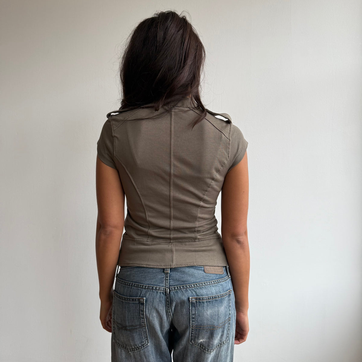 Khaki military zip up jumper - Size S