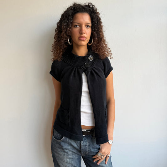 Black button open knit - Size M