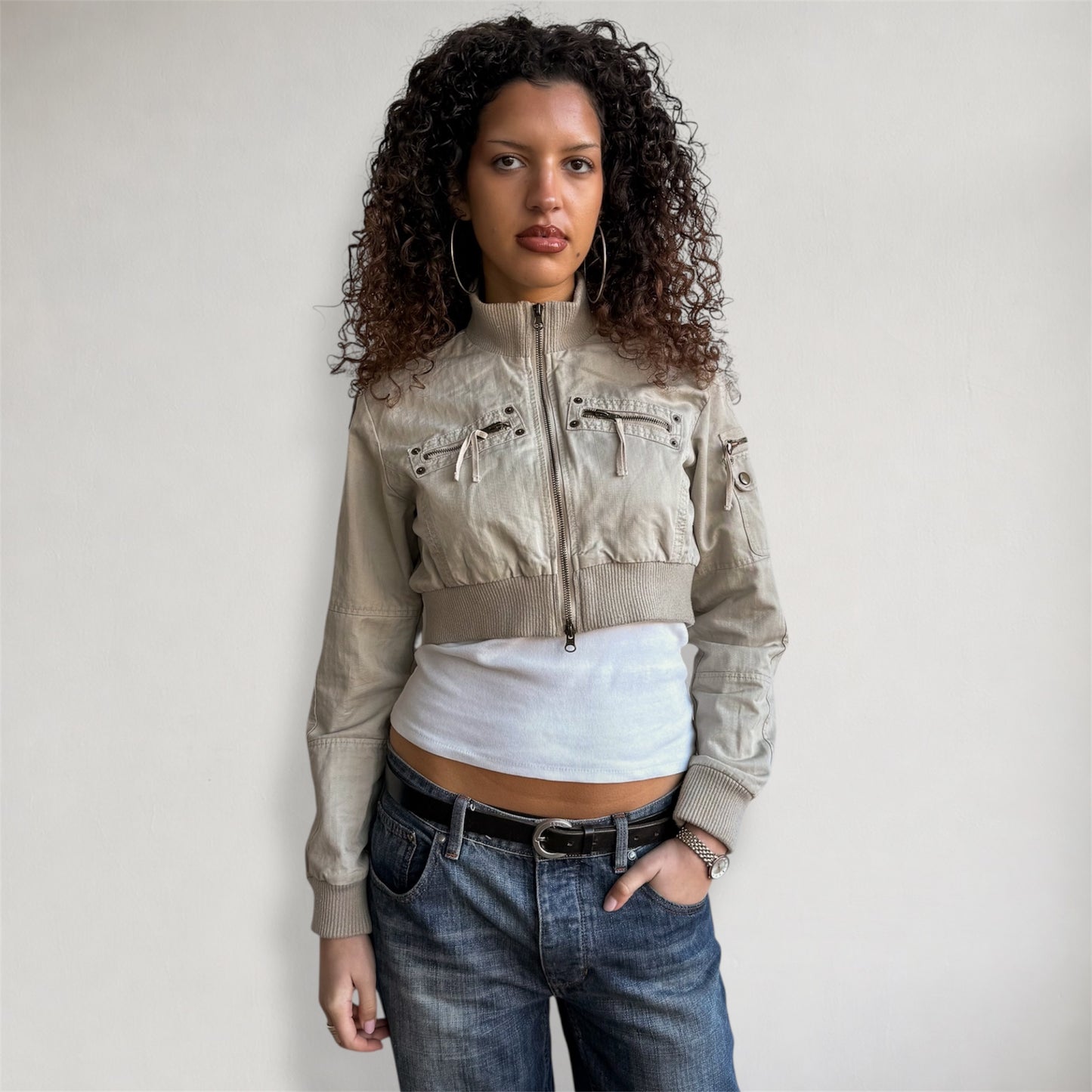 Beige cropped cargo jacket - Size M